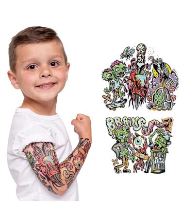 TONY RAY Temporary Tattoo Sleeve | Full Arm Design For Toddlers And Kids 3-12 | Premium, Waterproof, Designed By Real Tattoo Artists (5-7Y, Zombies) 5-7Y Zombies