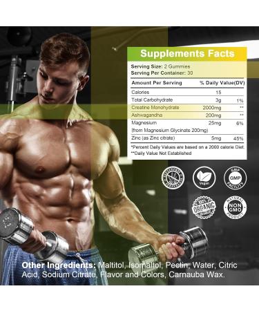Buy Sugar-Free Creatine Monohydrate Gummies for Men & Women - Muscle Builder Energy & Pre Workout Support with Magnesium Zinc & Ashwagandha - Pineapple Flavor - Buy Online on GoSupps.com