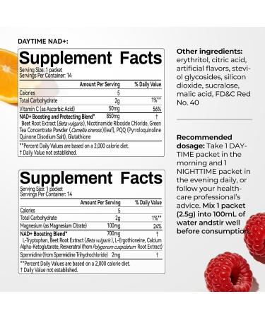 OxyEnergy NAD Supplement 1550 mg-Daytime Nicotinamide Riboside + Nighttime L-Tryptophan with Resveratrol, Glutathione, PQQ, 24-Hour Nonstop Energy, Anti-Aging & Cellular Renewal, 28 Packets - Buy Online on GoSupps.com