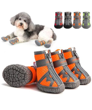 Zweitea dog shoes for small dogs breathable network fabric paw protection zip slip slip -resistant reflective outside area boots with robust sole for pet chihuahua orange 3#: 1.49 "x1.69" (W*l) Orange