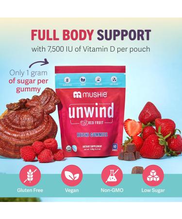Mushie 100% Organic Reishi Mushroom Gummies - 2000mg Reishi Nootropic for Relaxation Sleep Cardiovascular Health & Immune Support with Vitamin D - Vegan Gluten-Free - 60 Count - Buy Online on GoSupps.com