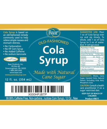 Baar Cola Syrup with Pure Cane Sugar - Cola - 12 Oz. - Buy Online on GoSupps.com