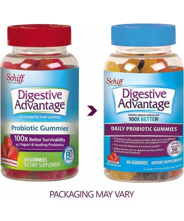 Schiff Digestive Advantage Strawberry Probiotic Gummies - 60 Count for Daily Digestive Support - Buy Online on GoSupps.com