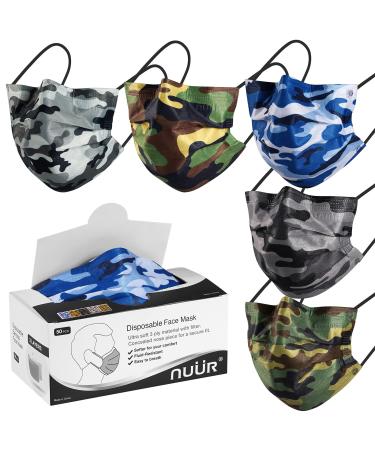 NU R Disposable Face Mask 3Ply Mask with Filter Layer and Elastic Earloop Retail 50pcs/box CAMO 50PCS