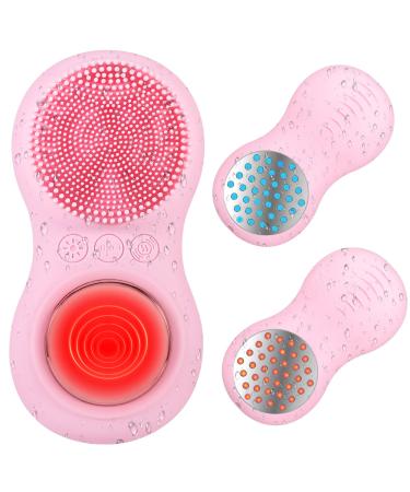 GPFATTRY F D A Registered 2023 New Upgraded Sonic Vibration Facial Cleansing Brush  Full Body IPX7 Waterproof USB Rechargeable Electric Silicone Facial Scrubber with Red Blue Light(Pink)