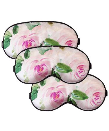 (Set of 3) Floral Sleep Mask for Women Comfortable Eye Mask with Adjustable Strap Soft Satin Eye Cover