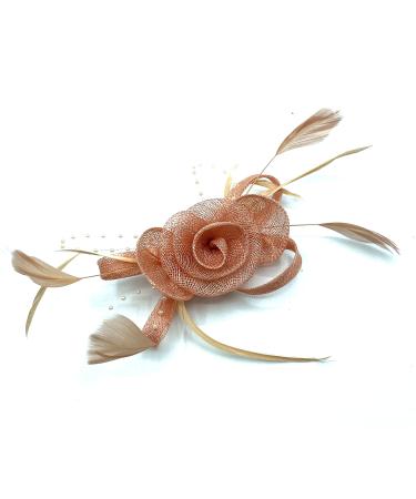 Ladies Feather Beaded Beak Clip Fascinator Weddings Races Royal Ascot Hair Piece Peach