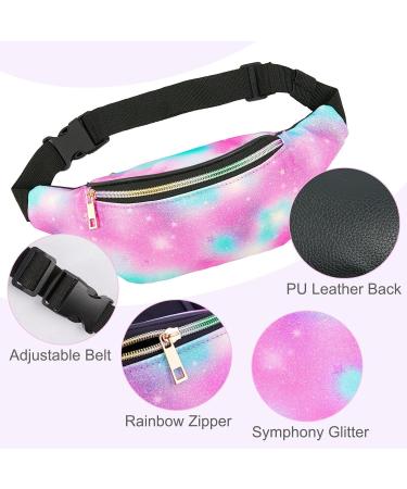Unicorn Castle Glitter Sports Bag - 12cm x 32cm Women's Hip Pocket Belt Bag for Cycling & Camping - Stylish Blue & Purple Design - Buy Online on GoSupps.com