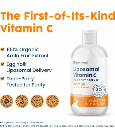 NativePath Liposomal Vitamin C 500mg with Amla Extract - High Absorption Immune Support Supplement - Orange Flavor 30 Servings - Buy Online on GoSupps.com