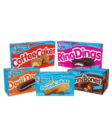 Drake's Variety Pack, Coffee Cakes, Devil Dogs, Pound Cakes, Ring Dings, Funny Bones (1 Box Each)