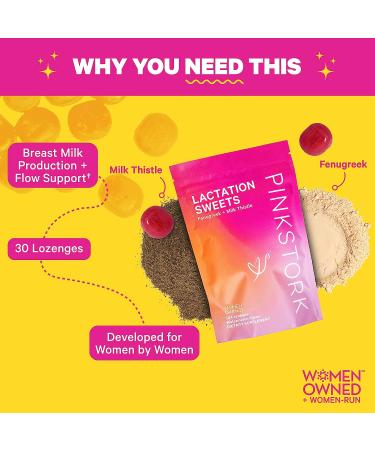 Pink Stork Lactation Sweets - Fenugreek & Milk Thistle Supplement for Breastfeeding Moms | 30 Watermelon Lozenges - Buy Online on GoSupps.com