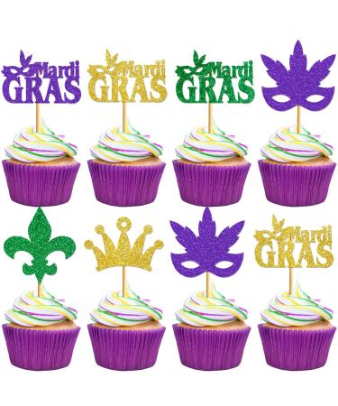 24Pcs Mardi Gras Cupcake Topper for Mardi Gras Decorations Mardi Gras Decor Mardi Gras Party Cupcake Decorations Mardi Gras Party Supplies 3