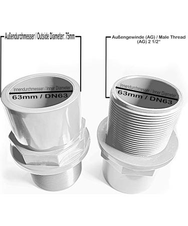 VMC PVC-U Tank 63mm | 75x63x2 1/2 with 2x Adhesive Muffles & Seals - International Shipping - Buy Online on GoSupps.com