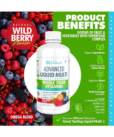 Bio Naturals Liquid Whole Food Multivitamin for Men & Women - 100+ Ingredients Superfoods Vegan - 32 oz Organic Nutritional Supplement - Buy Online on GoSupps.com
