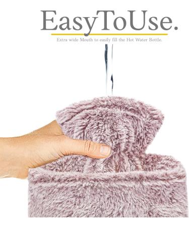 Qomfor Hot Water Bottle with Premium Faux Fur Cover - 1.8l Large - Pain Relief for Neck, Shoulders, Hands and Feet - Kangaroo Pocket - Cosy Nights - Plum - Buy Online on GoSupps.com