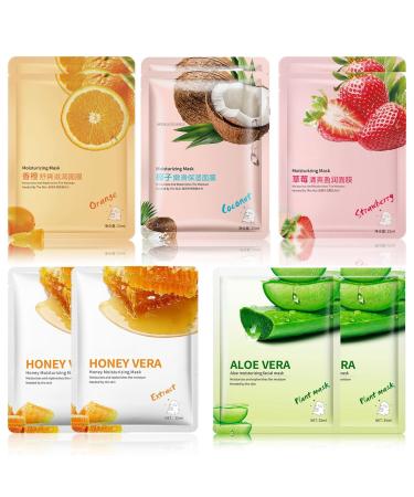 Sheet Masks 10pcs Face Masks Skincare Facial Masks With Collagen Hyaluronic-Acid & Orange Peel Extract Hydrate Radiance Boost Nourish Purify Skin Face Mask Sheets For All Skin Types