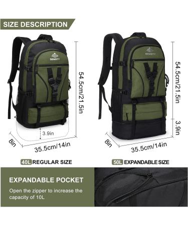 SEMSTY 40L+10L Expandable Hiking Backpack - Flight Approved Camping Travel Backpack for Men and Women (Green) - Buy Online on GoSupps.com