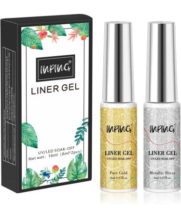 INPING Glitter Gold & Silver Nail Art Liner Gel Set - Soak-Off UV/LED Varnish Pen for Drawing Swirl Nails - Chirstmas Beauty Decoration - Buy Online on GoSupps.com