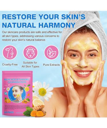 Turmeric Cleansing Pads 60pcs - Exfoliating Face Pads for Dark Spots & Keratin Removal - Gentle Foaming Turmeric Infused Treatment with Vitamin C - Buy Online on GoSupps.com