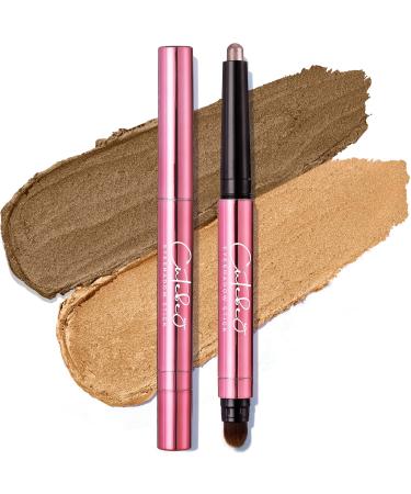 CUTEBEY 2Pcs Eyeshadow Stick  Creme to Powder Eye Shadow Stick Waterproof & Long Lasting & No Greasy  Thrive Eyeshadow Stick Upgraded with Soft Brush and Rose Gold Tube Maple 2PCS