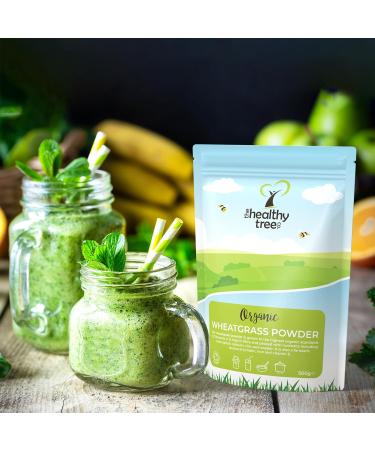 TheHealthyTree Company Organic Wheatgrass Powder - High in Fibre, Vitamin E, Potassium, and Iron from Germany - Vegan Superfood for Green Juices (500g) - Buy Online on GoSupps.com