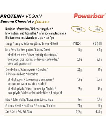 Powerbar Protein Plus Low Sugar Vegan Banana Chocolate 12x42g - High Protein Low Sugar Vegan Bar - Buy Online on GoSupps.com