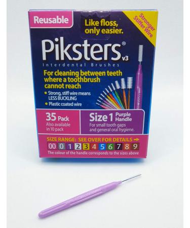 Piksters Interdental Brushes (35 Pack, Size 1 (Purple)) 35 Pack Size 1 (Purple)