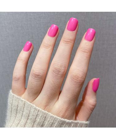Novo ovo nails to stick on short corner oval press on fake nails square neon pink pink pure color artificial fingernails to stick on artificial nails with glue super freaky girl