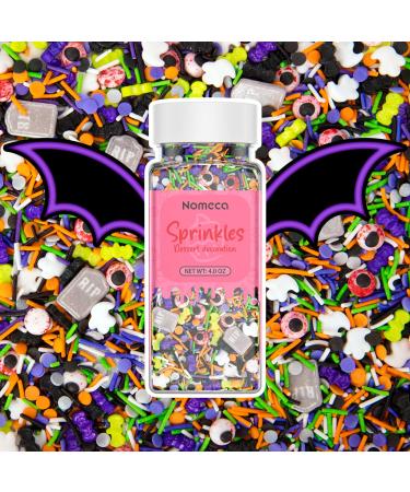 Halloween Sprinkles for Cake Decorating, Nomeca Ghost Tombstone Cake Sprinkles, Bloody Eyes Cupcake Sugar Sprinkles Mix for Holiday, Cookie Sprinkles Jimmies, Edible Purple Black Bat Sprinkles for Dessert Decor - 4 OZ 2-Ha