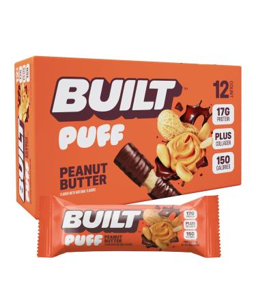 Built Bar Puff Protein Bars Peanut Butter Puff 17g Protein Snacks On-The-Go Bars Only 150 Calories 6g Sugar Collagen Gluten Free 12 Count