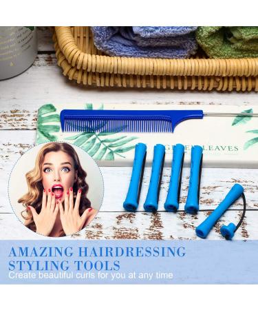 48 Piece Hair Perm Rods Set with Rat Tail Comb - 0.35 Inch Blue Cold Wave Curlers for Hairdressing Styling - Buy Online on GoSupps.com