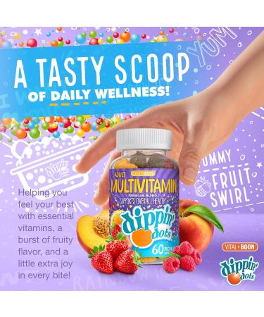 Dippin' Dots - Multivitamin Gummies for Adults - Gummy Vitamins with Vitamin A B6 C D3 E & Folic Acid - Vegetarian Non-GMO Gluten-Free (60 Count) 60 Count (Pack of 1) - Buy Online on GoSupps.com
