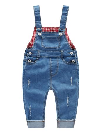 KIDSCOOL SPACE Baby & Little Boys/girls Water Washed Ripped Soft Denim Overalls 12-18 Months Light Blue-1992