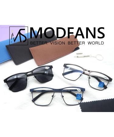 Buy MODFANS 3 Pack Reading Glasses for Men - Blue Light Filter Metal Frame Rectangle Style Stainless Steel - Black Grey Blue +3.00 - Buy Online on GoSupps.com
