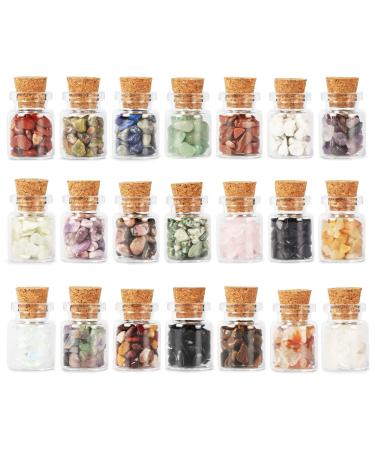 Artistone 21 Crystals Bottles Chips Rough Small Crushed Stone Flake Crystals Tumbling Gems Aura ore Set Chakra Healing Crystals Witchcraft Crystals (21 Colour)