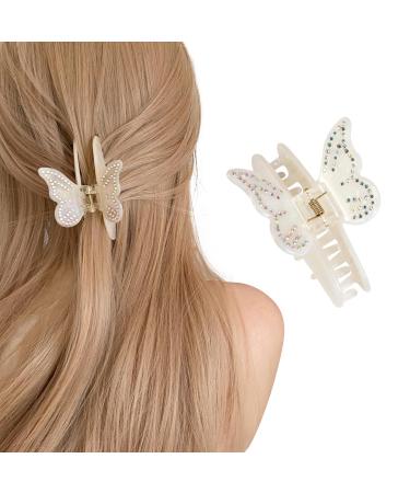 Lorenleya Butterfly Hair Claws for Women  Cute and Colorful Strong Hold Hair Clips Perfect Adorable Gift for Girls(Ivory)