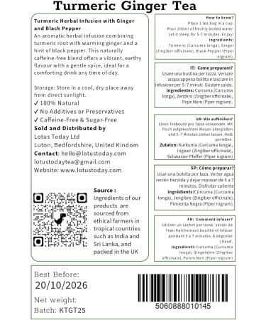  lotustoday Ginger & Black Pepper Turmeric Tea Bags 2 Pack - Buy Online on GoSupps.com