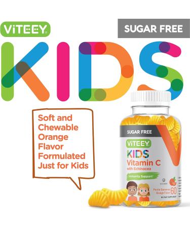 Kids Sugar Free Vitamin C Gummies with Echinacea - 75mg Immune Support Booster - Vegan & Gluten Free - 60 Count - Buy Online on GoSupps.com