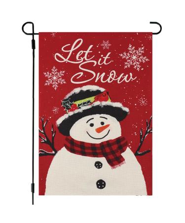 Snowman garden flag for outside 30.5 x 45.7 cm double-sided Christmas garden flag Let it snow snowflake garden flag red winter farmhouse farm outdoor decorative flag Let it snow-A
