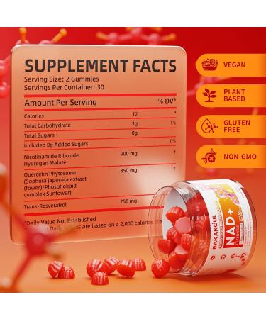 NAD Gummies NAD Supplement - Liposomal Nicotinamide Riboside Resveratrol Quercetin NAD Nicotinamide Riboside Resveratrol 900mg NAD+ Supplement for Men and Women 60 Gummies 1 Pack 60 Count (Pack of 1) - Buy Online on GoSupps.com