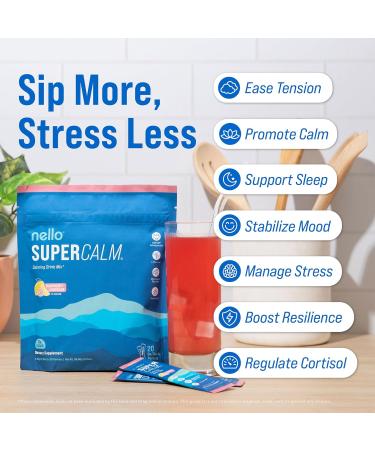 Nello Supercalm - Drink Mix | Contains KSM-66 Ashwagandha L-Theanine Magnesium Glycinate and Vitamin D3 20 Servings (Travel Packets) 20.0 Servings (Pack of 1) - Buy Online on GoSupps.com