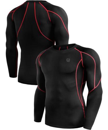 NELEUS Men's 3 Pack Dry Fit Long Sleeve Compression Shirts - Black/Red Stripe, Grey, White 3 Pack - Large 5030 - Workout Running Shirts - Buy Online on GoSupps.com