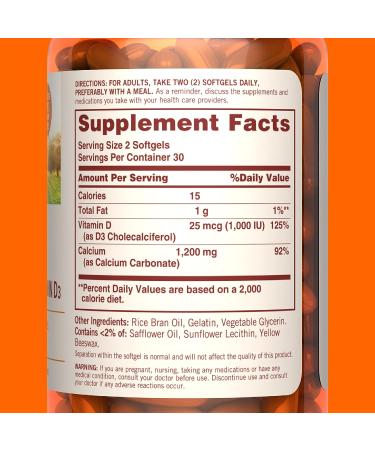 Sundown Calcium 1200mg + Vitamin D3 Softgels for Immune Support, Strong Teeth & Bones - 60ct - Buy Online on GoSupps.com