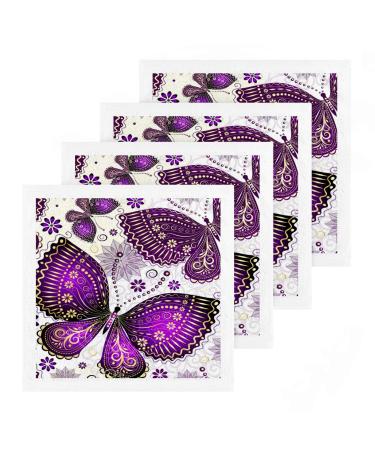 Kigai 4 Pack Purple Butterfly Washcloths Soft Face Towels Gym Towels Hotel and Spa Quality Reusable Pure Cotton Fingertip Towels