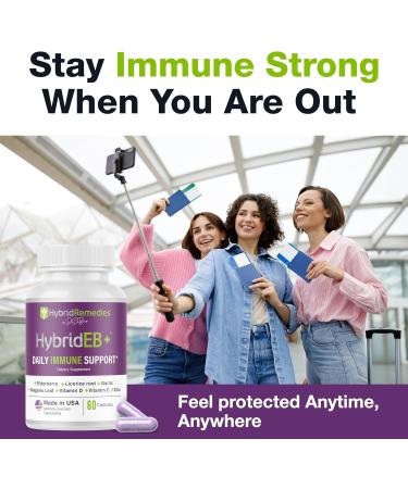 HybridEB Sambucus Elderberry Immune Support with Vitamin C, Zinc, Vitamin D3 - Antioxidant & Immunity Supplement, 1 Month Supply - 9 in 1 Black Elderberry Kids and Adults - 60 Capsules - Buy Online on GoSupps.com