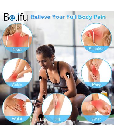 Belifu 4 Channel TENS EMS Unit | Muscle Stimulator for Pain Relief | 24 Modes, 20 Intensity Levels | Rechargeable Electric Pulse Massager with Large Screen | 10 Pads & Storage Bag - Buy Online on GoSupps.com