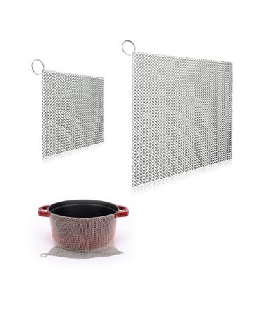 2 Pack Cast Iron Scrubber 316 Stainless Steel Rectangle Metal Cast Iron Chainmail Scrubber for Cleaning Cast Iron Cookware Skillet Pan Dutch Oven