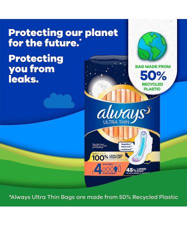 Always Ultra Thin Pads with Wings Size 4, Overnight Absorbency, Unscented - 78 Count - Buy Online on GoSupps.com