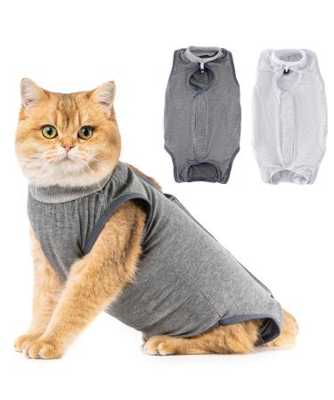 Avont 2 pieces Katzenbody after op recovery suit clothing modal recovery castration spay weaning leak protection suit for cat abdominal wounds or skin diseases-L-gray large dark/light-gray