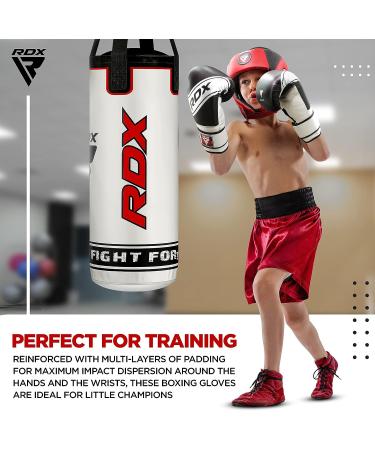 RDX Kids Boxing Gloves | 6oz & 4oz Junior Training Mitts | Maya Hide Leather | Ventilated Palm | for Muay Thai, MMA, Kickboxing | Punching Bag & Focus Pads | Black - Buy Online on GoSupps.com